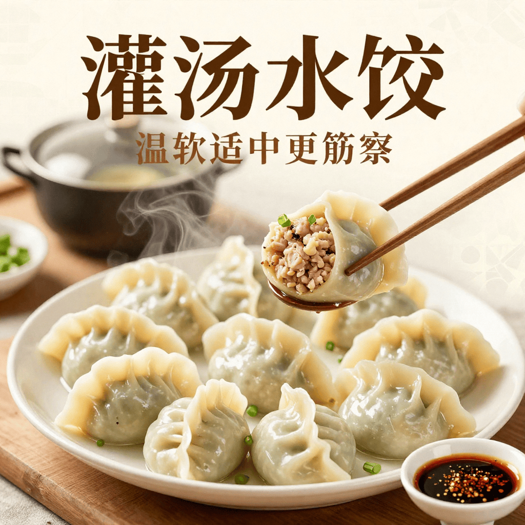 灌汤水饺灵魂在皮薄馅大，一口爆汁暖人心