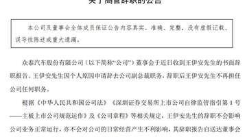 众泰汽车高层震荡持续:副总裁王伊安辞职 内斗余波未平