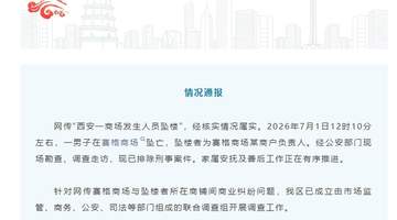 西安雁塔通报“一商场发生人员坠楼”：情况属实，坠楼者为某商户负责人，针对网传商业纠纷问题已成立联合调查组