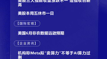 7月3日国际晨讯|美国6月非农数据远逊预期 机构称Meta拟“卖算力”不等于AI算力过剩
