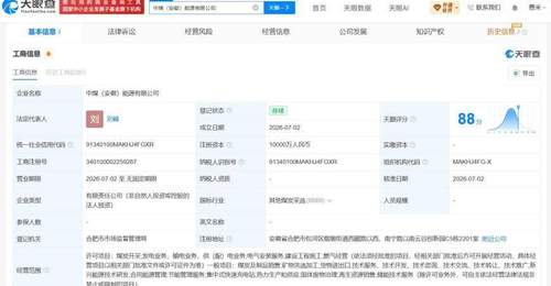 中国中煤在安徽成立新公司 注册资本1亿