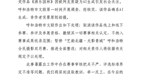 摄影比赛一等奖作品被指AI生成?官方通报