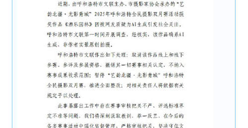 官方通报摄影比赛一等奖疑AI生成