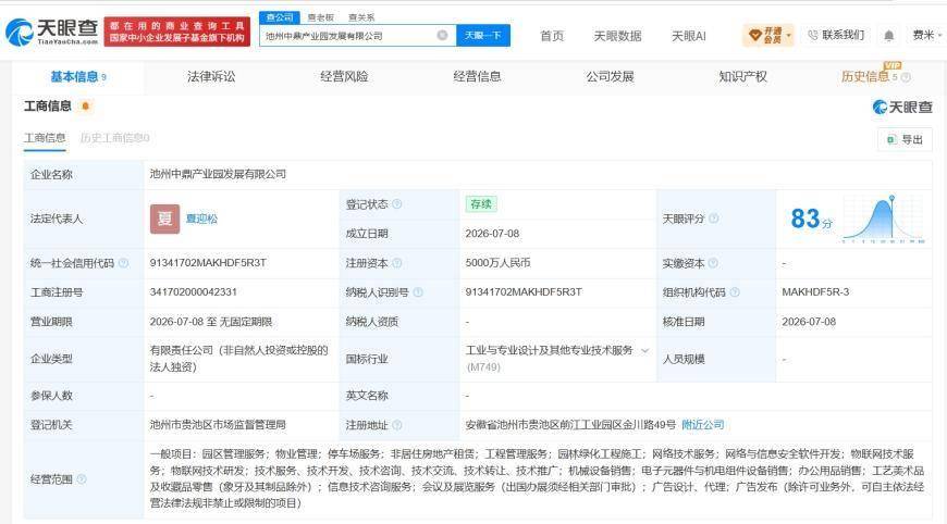 中鼎股份在池州成立产业园发展公司 注册资本5000万