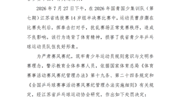观赛遇赛场不文明？江苏乒协对国青赛涉事选手开三项处罚 引球迷热议