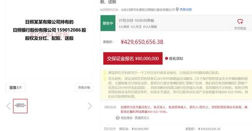日照银行1.59亿股股权7月底法拍,起拍价4.3亿元