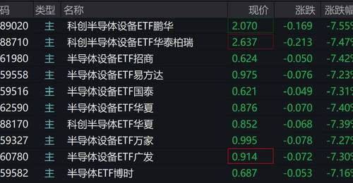 半导体板块个股集体下挫 设备主题ETF受拖累跌幅超七成？