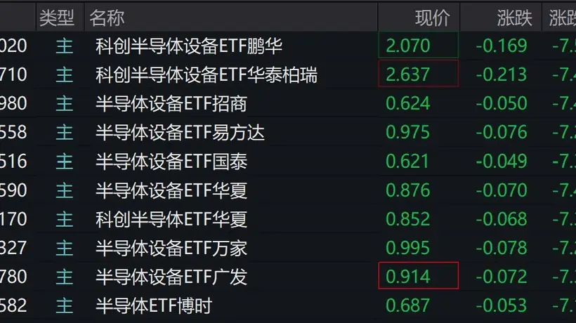 半导体板块个股集体下挫 设备主题ETF受拖累跌幅超七成？