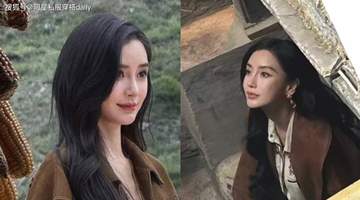 Angelababy这身棕白撞色复古造型引网友疯狂打卡，流苏夹克配德训鞋的时髦感太戳人，早秋氛围感直接拉满