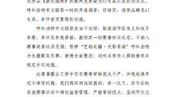 官方通报摄影比赛一等奖被指AI生成:确系AI生成,非作者实景原创拍摄
