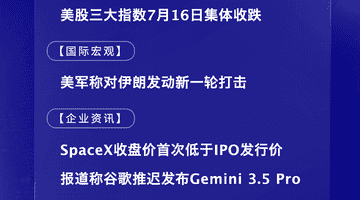 7月17日国际晨讯|SpaceX收盘价首次低于IPO发行价 报道称谷歌推迟发布Gemini 3.5 Pro