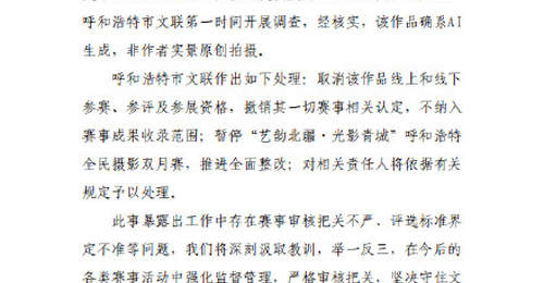 官方通报摄影比赛一等奖被指AI生成:确系AI生成,非作者实景原创拍摄