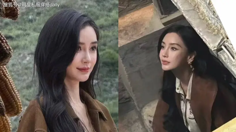 Angelababy这身棕白撞色复古造型引网友疯狂打卡,流苏夹克配德训鞋的时髦感太戳人,早秋氛围感直接拉满