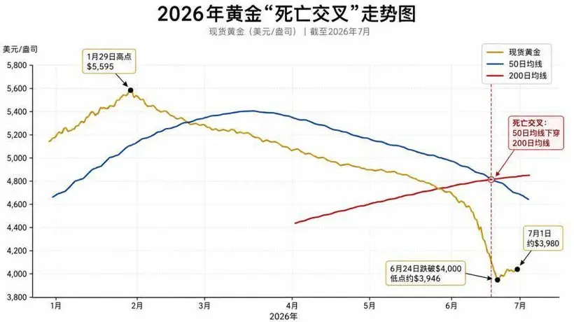 50天暴跌736美元!黄金“死亡交叉”拉响最高级别警报,更大危险还在后面?