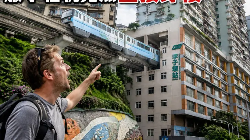 外国游客打卡重庆 围观轻轨穿楼直呼不可思议的现场体验