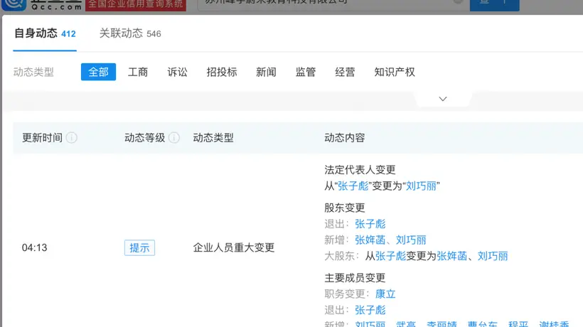 张姩菡接手三家公司 李丽婧任峰学蔚来董事
