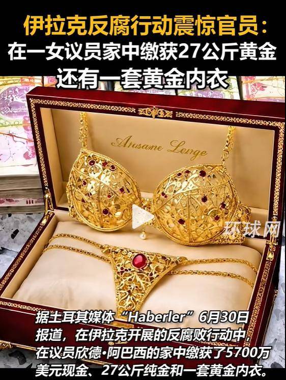 伊拉克开展反腐败行动，女议员家中查获27公斤黄金，还有一套黄金内衣