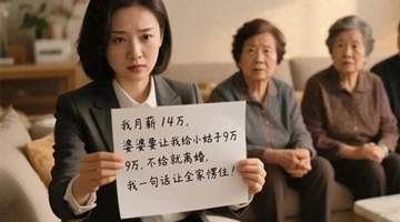 我月薪14万，婆婆让我给小姑子9万，不给就离婚，我让全家愣住！