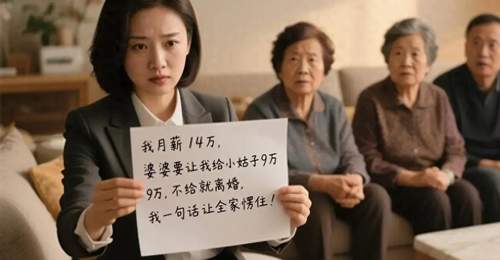 我月薪14万,婆婆让我给小姑子9万,不给就离婚,我让全家愣住!