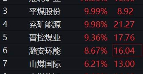 8月6日煤炭股行情热动 多只煤炭龙头股封板涨停引关注