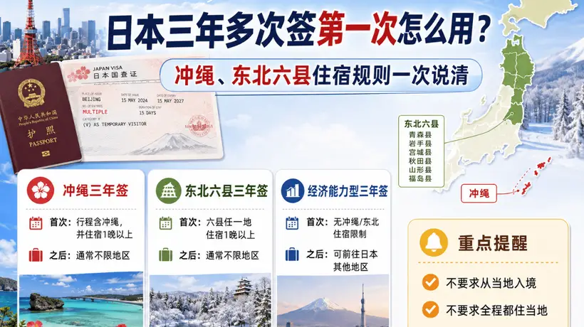 日本三年多次签初次使用规则：冲绳与东北六县住宿要求详解