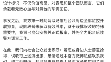 赵露思演唱会高定专属礼服遗失引关注 公司公开呼吁善意人士归还并启动报案