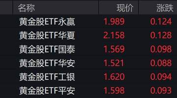 黄金股集体走强成市场热点 多只龙头股涨幅亮眼黄金股ETF同步攀升超6%引投资者关注