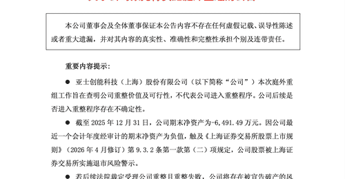多轮自救难见成效 昔日建筑涂料龙头*ST亚士被迫启动庭外重组