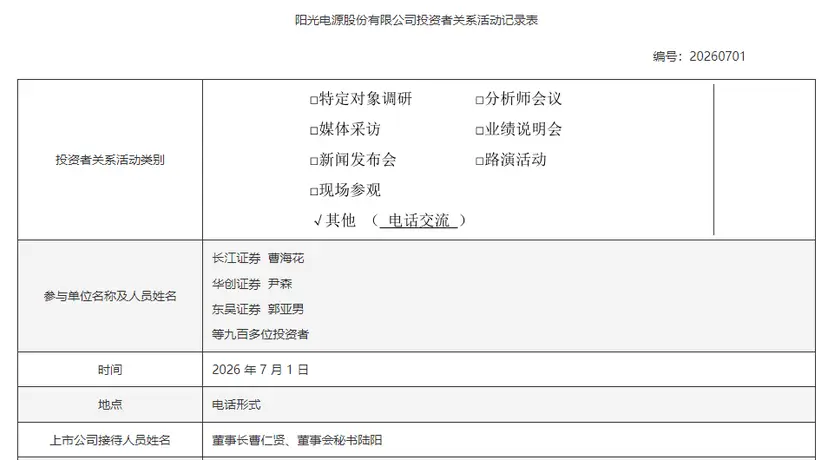 直面市场关切 阳光电源举行电话交流会