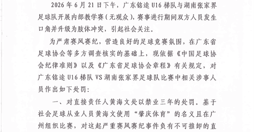14岁小球员遭张家界足球队殴打,广东足协、湖南足协:多人被处罚