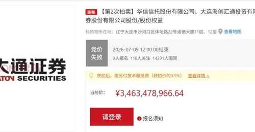 折价仍遇冷!大通证券51.59%股权二度流拍