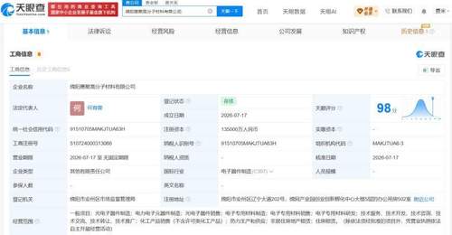 惠科股份联手绵阳企业成立高分子材料新公司 注册资本13.5亿