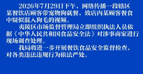 湖北宜昌涉宠物就餐疑似污染餐食 消费者与市场监管部门联动处置现场见闻