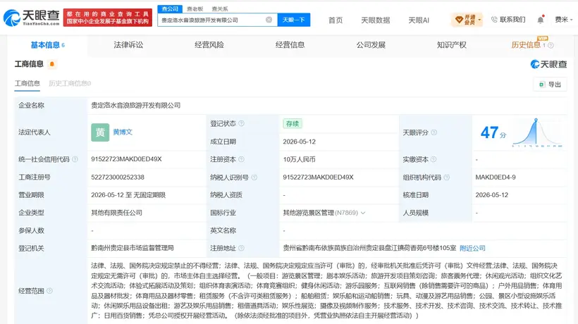 贵州贵定洛北河漂流项目涉擦边伴漂服务 涉事旅游公司成立仅两个月