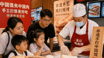西安肉夹馍摊前，围观者竟比吃肉更起劲，看师傅打白吉馍的全过程太有烟火气