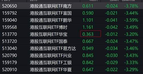 港股震荡调整,港股通互联网ETF跌超3%