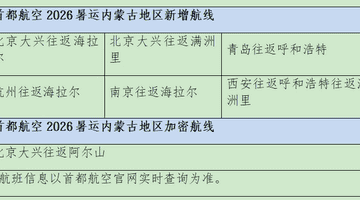 首都航空暑运加密内蒙古航线,助力旅客北上避暑