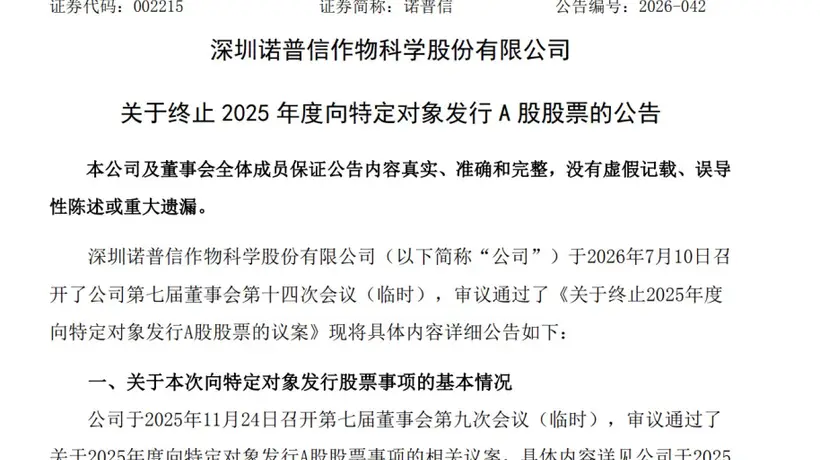002215,终止定增!