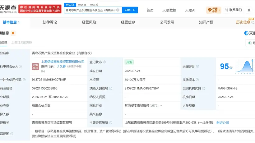 青岛芯聚产业投资基金成立 出资额5.01亿元