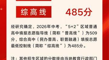 2026年成都市“5+2”区域中考分数线划定,普高线509分,职普融通线485分