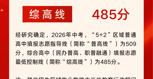 2026年成都市“5+2”区域中考分数线划定,普高线509分,职普融通线485分