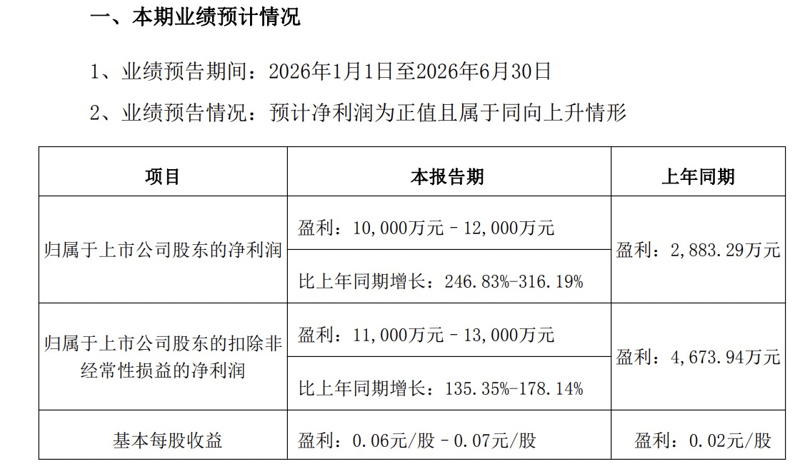 兴森科技：上半年归母净利润同比预增246.83%至316.19%